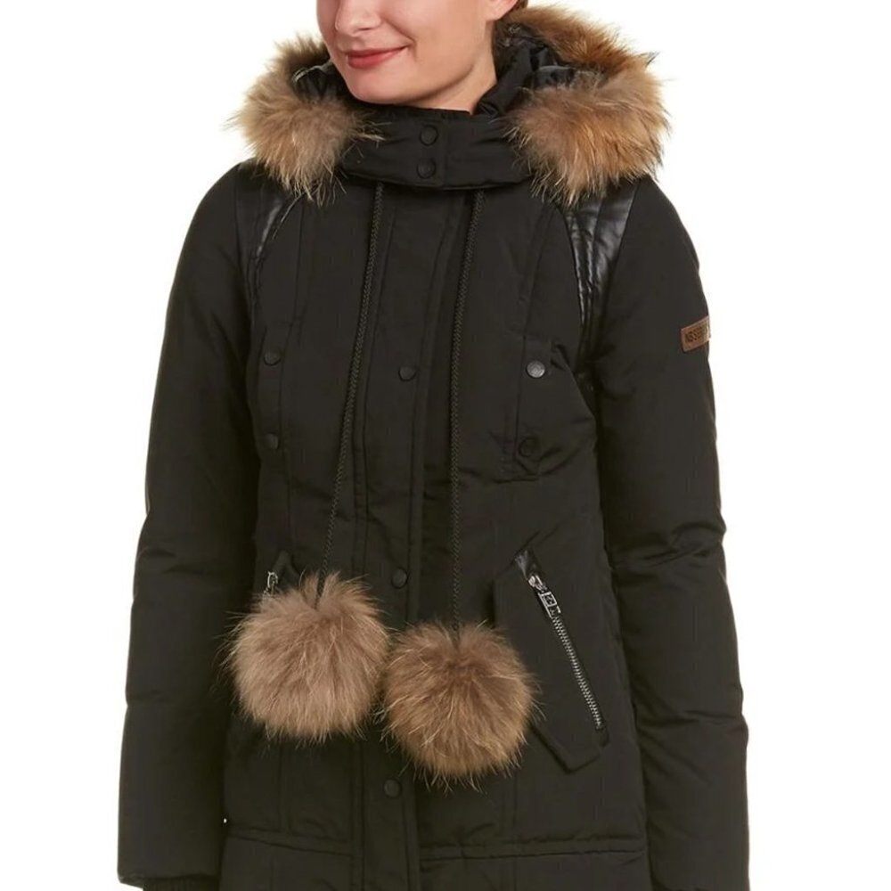 Nicole Benisti Nb Series Down Filled Fur Trim Parka Coat Jacket Black Size XS